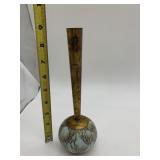 HAND PAINTED DELFT HOLLAND BUD VASE WITH METAL