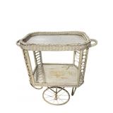 WICKER TEA CART 2 TIER, 4 WHEEL