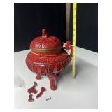 CHINESE CARVED CINNABAR LACQUERED URN OR INCENSE