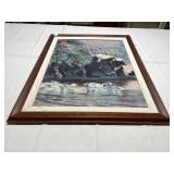 WATER SCENE ON CANVAS OUTER MAT HAS A STAIN 32.5"