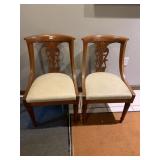 WOODEN CARVED BACK CHAIRS VINYL SEAT, 20 W X 33.5