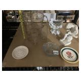 STATUE, PLANER, BLUE COVERED GLASS BOWL, TERRA