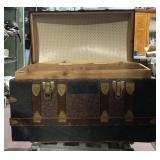 RESTORED DOME TOP TRUNK W/ LEATHER, WOOD INTERIOR