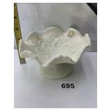 FLOWER DESIGN WHITE MILK GLASS PEDESTAL DISH