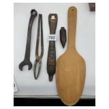 STOVE HANDLES, PLUMB BOB, FORD BOX WRENCH ETC.