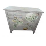 GRAY WHITEWASH FINISH WITH HAND PAINTED FLOWER