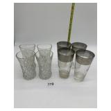 SILVER RIM GLASSES AND 4 TUMBLERS