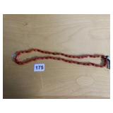 AMBER VINTAGE GLASS BEAD NECKLACE WITH CLOTH