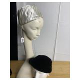 TWO VINTAGE HATS SATIN WITH PIN ON TOP SAKS FIFTH