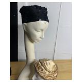 TWO HATS BLACK SEQUIN, AND GOLD WITH ROPE DESIGN