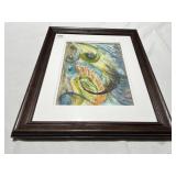 FRAMED ABSTRACT DRAWING 15.5" X 19"