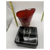 HAND PAINTED PALE WITH FLOWER DESIGN, BLACK AND