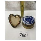 BRASS TRINKET BOX AND HEART SHAPED PICTURE FRAME