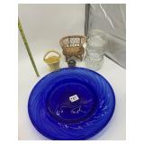 BLUE SWIRL DESIGN 14 INCH DISH, SNOWMAN JAR