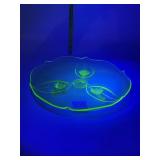 URANIUM GLASS FOOTED CAKE PLATE