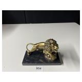 BRASS LION ON MARBLE 6" H