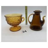AMBER GLASS POT AND TEA POT