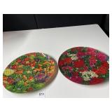 FLORAL FABRIC COVERED PLATES ON BACK 13"