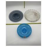 BLUE GLASS BOWL VASE, ROUND SERVING PLATTERS