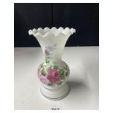 VASE MILK GLASS HAND PAINTED 9"