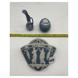 WEDGEWOOD WALL POCKET, EGG AND MINI PITCHER MADE