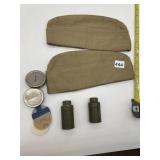 2 SERVICE MENï¿½S HATS AND FOOT POWDER, GAS MASK