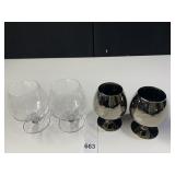 GOBLETS, 2 CLEAR 2 SILVER GLASS