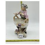 VINTAGE PORCELAIN FIGURINE WITH BASKET CACHE POT
