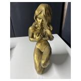 NUDE WOMAN KNEELING STATUE 18" H, METAL