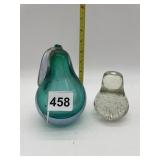 CASED GLASS PEAR WITH CHIP ON STEM AND BUBBLE