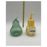 2 BLOWN GLASS PEARS ONE CRACKLE FINISH