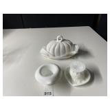 MILK GLASS HOUSE COVERED BUTTER/ CHEESE HAPPY