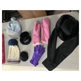 PINK LEATHER MITTENS, POM POM KNIT HATS,