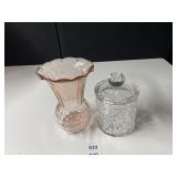LEAD CRYSTAL COOKIE JAR, PINK VASE 9" H