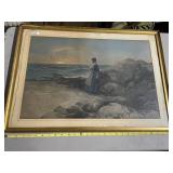 WOMAN LOOKING OUT TO SEE SIGNED LOWER RIGHT