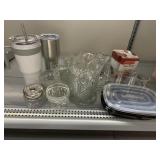 2 THERMOSES, TUPPERWARE, PRESSED GLASS PITCHER