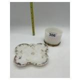 VICTORIAN MILK GLASS VANITY DISH AND TRAY HAND