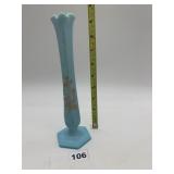 BLUE MILK GLASS VASE W/ GOLD DECORATION
