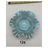 FENTON BLUE OPALESCENT RUFFLE EDGE BOWL