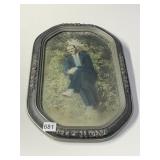 ANTIQUE CONVEX GLASS FRAMED PICTURE OF MAN