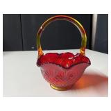 VINTAGE RED AMBERINA GLASS BASKET