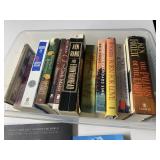 GROUP OF BOOKS IN PLASTIC BIN INCLUDING LEGENDS