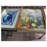 TWO MODERN BLUE AND WHITE PICTURES ONE OF CRAB