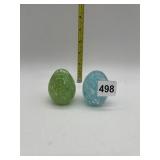 2 ART GLASS EGG PAPERWEIGHTS