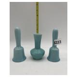 CERAMIC BLUE VASE AND BELLS
