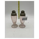 PINK GLASS SALT AND PEPPER SHAKERS