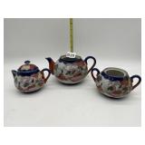 TEA POT, SUGAR AND CREAMER, MARKED ON BOTTOM, 2