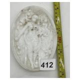MILK GLASS TRINKET DISH WITH WOMAN, KISS ME AND