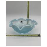 FENTON OPALESCENT BLUE RUFFLE EDGE BOWL