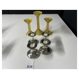 CANDLE STICK HOLDERS, GLASS & SILVER PLATE
